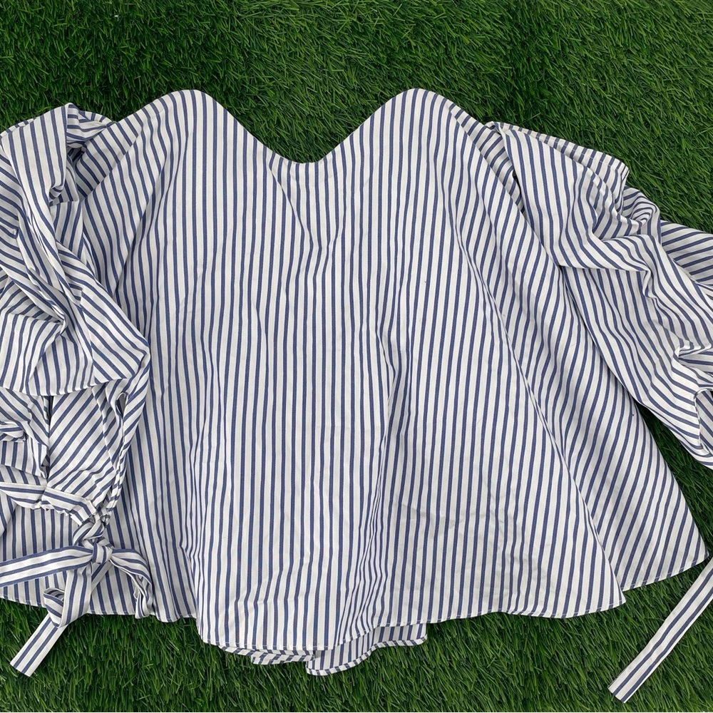 Caroline Constas Gabriella Off The Shoulder Nautical Stripe Bustier Blouse Top - Picture 5 of 10